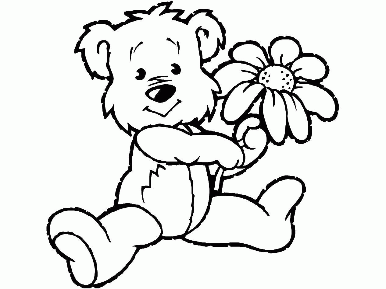раскраска медведь с цветком